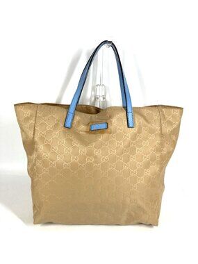 Gucci Handbag GG Logo Leather Nylon Beige